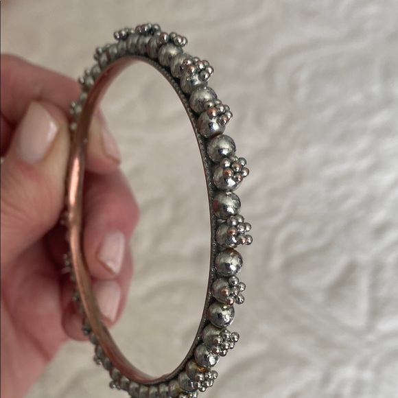 Silver Floral Like Beaded Metal Bangle - Picture 6 of 9